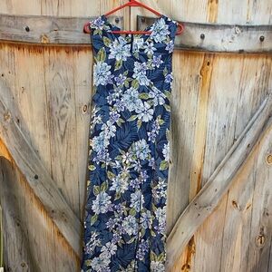 NWOT Vintage 90s Cottony Tie Back Floral Sleeveless Maxi Dress with Pockets